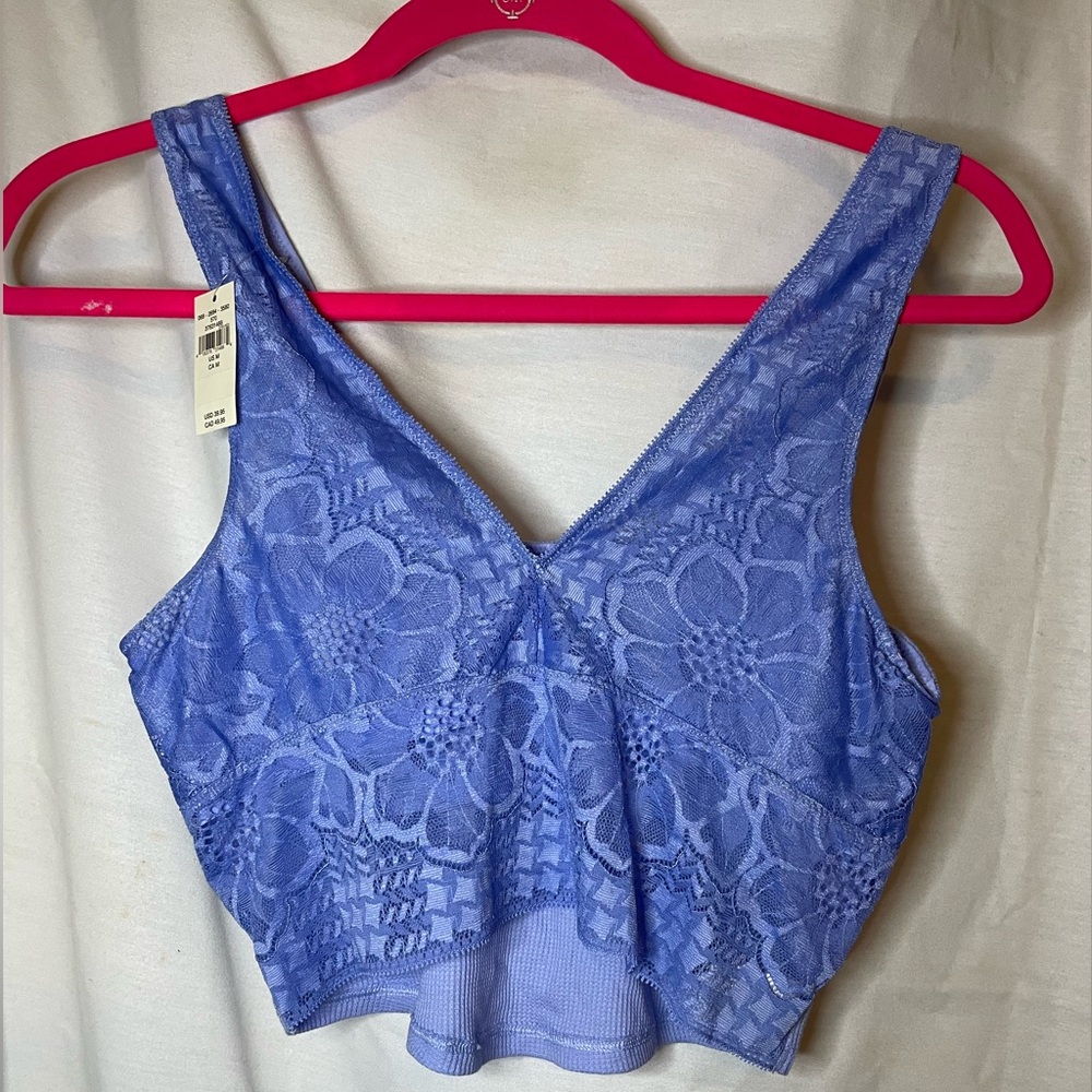 NWT Aerie Indigo Blue Lace Bralette Wide Band Bottom No Padding Size M